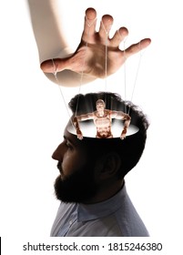 Marionette In Human Head. Concept Of Mind Control. Image