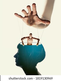 Marionette In Human Head. Concept Of Mind Control. Image