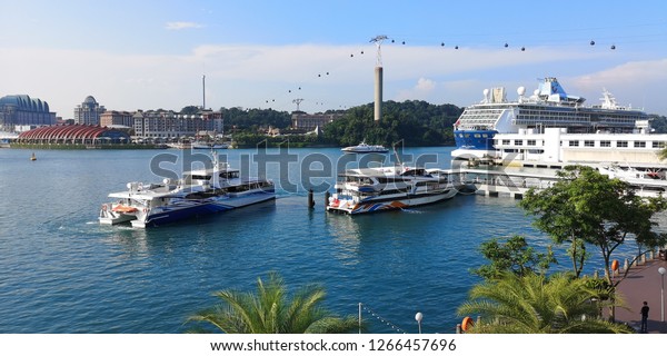 Maritime Square,\
Singapore- December 24, 2018: Singapore Cruise Centre is a cruise\
terminal which manages and operates ferries and cruises in the\
vicinity of HarbourFront.\
