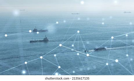 Maritime Transportation And Communication Network Concept. Shipping Industry.