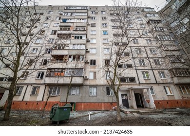 Mariupol, Ukraine - Feb 24, 2022 city, blocks of flats, buildings, bombing, housing estate, industrial, ironworks,