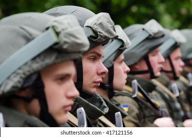 MARIUPOL, UKRAINE - MAY, 7 2016. Meeting Near The Destroyed Police City Department On Memory Of Ukrainian Soldiers And Police Officers Killed By Pro-russian Terrorists Two Years Ago.