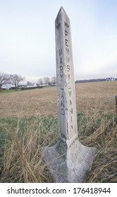 Marker At The Mason Dixon Line Separating North From South During Civil War At Pennsylvania And Maryland