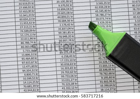 Marker over excel spreadsheet, showing figures in swedish krona