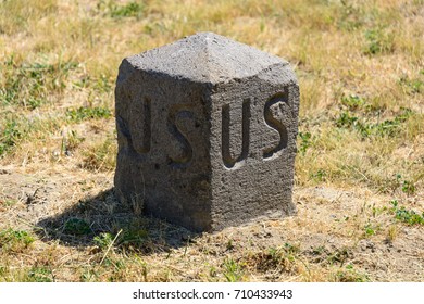 Marker Stone At Fort Spokane In Lake Roosevelt National Recreation Area