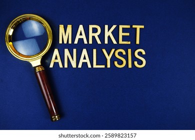 Market Analysis alphabet letters with magnifying glass on navy blue background - Powered by Shutterstock - Get 15% off with code: PIKWIZARD15