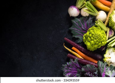 Market Fresh Vegetables Border Background, Overhead