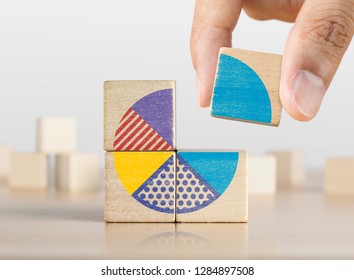 Market Share, Business Opportunity, Market Growth, Increase Market Share Or Business Concept. Businessman Grabs A Piece Of Wooden Blocks With Pie Chart Graphic.