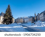 Market square of Annaberg-Buchholz in winter, Erzgebirge, Saxony, Germany