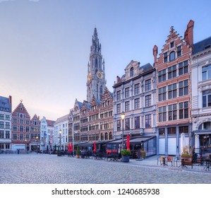 Market square and Cathedral of Our Lady square in Antwerpen, Belgium.