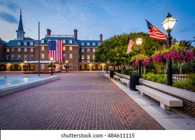 Market Square and City Hall at night, in Old Town, Alexandria, Virginia.