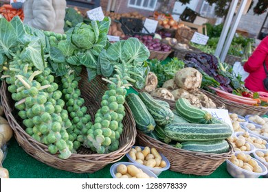 Market Stall With Fresh Vegtables Including Sprouts And Marrows