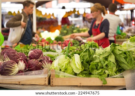 Market stall with variety of organic vegetable.