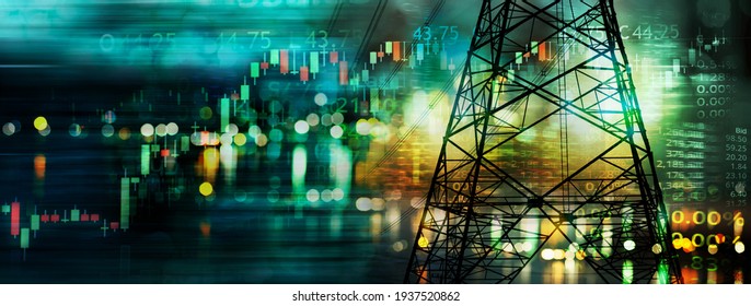 market stock graph   information and city light   electricity   energy facility industry   business banner background