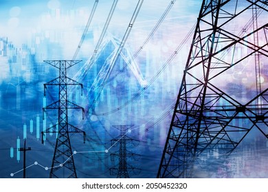 Market Stock Graph And Information With City Light And Electricity And Energy Facility Industry And Business Background