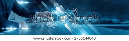 Marketer touching icon and word digital marketing on global network strategy growth communication online advertising branding promotion analytics customer engagement, and innovation.