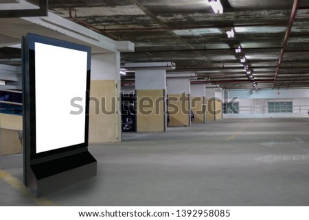 Marketing and advertisement concept digital signage billboard or advertising light box for your text message or media content parking garage lot building in the mall