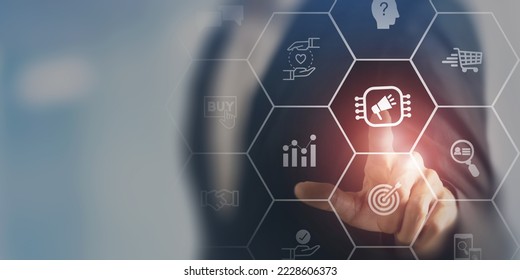 Marketing automation, growth marketing strategy concept. Digital marketing automation tools used for all in one, email marketing, social media, customer journey, pricing, advertising, and loyalty. - Shutterstock ID 2228606373