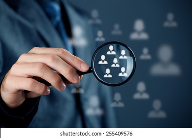 Marketing customer target audience concept. Human resources officer choose employees standing out of the crowd.  - Shutterstock ID 255409576