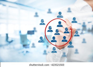 Marketing segmentation, management, target market, target audience, customers care, customer relationship management (CRM), human resources recruit and customer analysis concepts. - Shutterstock ID 423521503