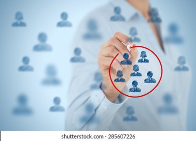 Marketing segmentation, target audience, customers care, customer relationship management (CRM), customer analysis and focus group concepts. - Shutterstock ID 285607226