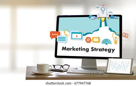 Marketing Strategy technology business man working on laptop computer DIGITAL MARKETING concept