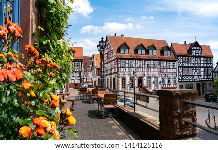Marketsquare (Obermarkt) in the heart of Gelnhausen with historical half-timbered houses Stock photo © 
