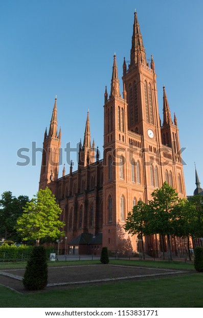 Marktkirche Wiesbaden On Summers Afternoon Stock Photo Edit Now