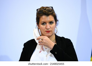 Marlene Schiappa, minister of Citizenship  during a conference at the Interior Ministry at Place Beauvau, in Paris, France on November 29, 2021.