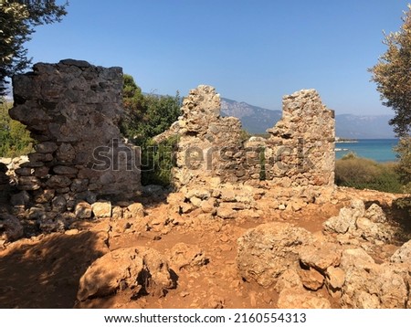 Marmaris, Mugla, Turkey. Cleopatra Island. Ancient city of Kedrai ruins