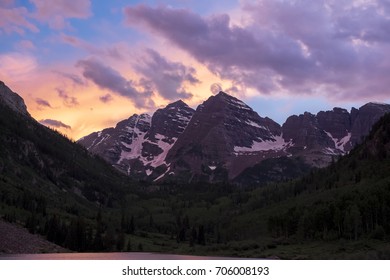 Maroon Bells, Maroon Bells-Snowmass, July 2014. Maroon Bells At Dusk On A Summer Night. 