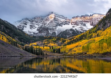 Maroon Bells In Colorado During Fall Season