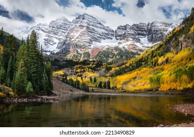 Maroon Bells In Colorado During Fall Season