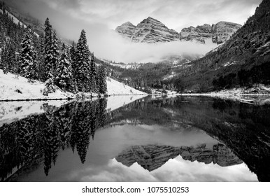 Maroon Bells Reflection In The Fall With Fog