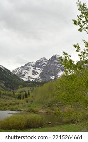 Maroon Bells With Snow In Summer