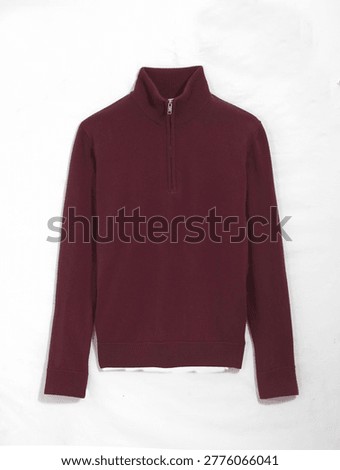 A maroon quarter zip pullover sweater with a collar and silver zipper is shown against a white background. sweater, pullover, maroon. maroon quarter zip pullover sweater with......