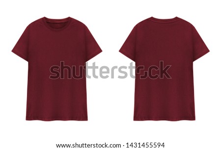 Maroon  T-shirts front and back on white background. Red T-shirts