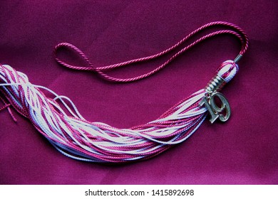 Maroon & White Graduation Tassel With Gold 19 Charm On Maroon Graduation Robe/gown