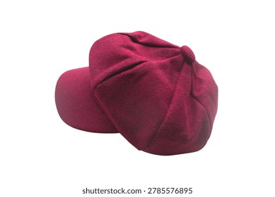 Maroon wool baker boy cap with visor - women's fashion felt newsboy hat accessory.