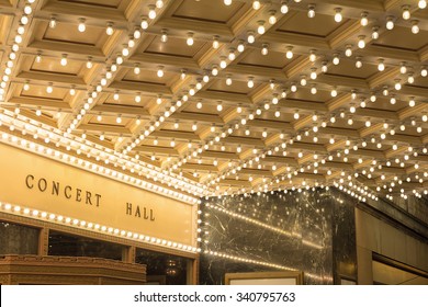 Marquee Lights On Broadway Theater Exterior Entrance Ceiling