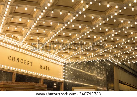 Marquee Lights on Broadway Theater Exterior Entrance Ceiling
