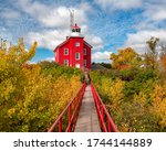 Marquette Harbor Lighthouse. A Sunny Autumn Day in Upper Michigan