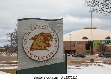 MARQUETTE, MI, March 6, 2021: Northern Michigan University Entrance Sign At Superior Dome, Is A Public University In Michigan Upper Peninsula. The University Was Established In 1899.