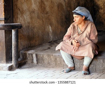 Marrakech, Morocco - 11/10/2017 Blind Beggar Woman In The Streets Of Marrakech