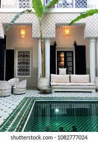 Marrakech, Morocco - April 9 2018: Interior Of Riad Yasmine