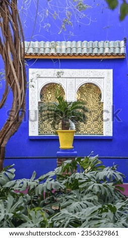 Marrakech, Morocco - Feb 7, 2023: The Majorelle Gardens of Yves Saint Laurent, Casa Oasis, Marrakech