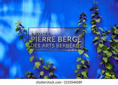 Marrakech, Morocco - September 18 2021: Jardin Majorelle Garden, Pierre Berge Museum Entrance