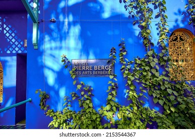 Marrakech, Morocco - September 18 2022: Jardin Majorelle Garden, Pierre Berge Art Museum Entrance