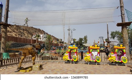 Marrakesh, Morocco. 02 March 2017. Palooza Land Is The First Amusement And Theme Park In Morocco. Located In Marrakesh With Robotic Dinosaurs, A Haunted House & Swimming Pools, Rides & Performances.