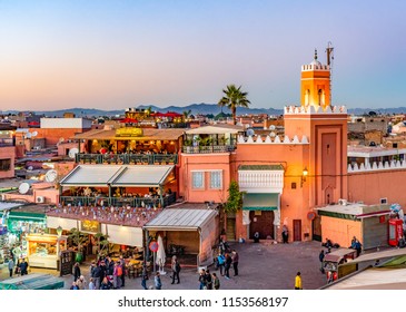 Marrakesh, Morocco - December 26, 2017: The Night Market On Djemaa El Fna Square In Center Of Marrakesh.